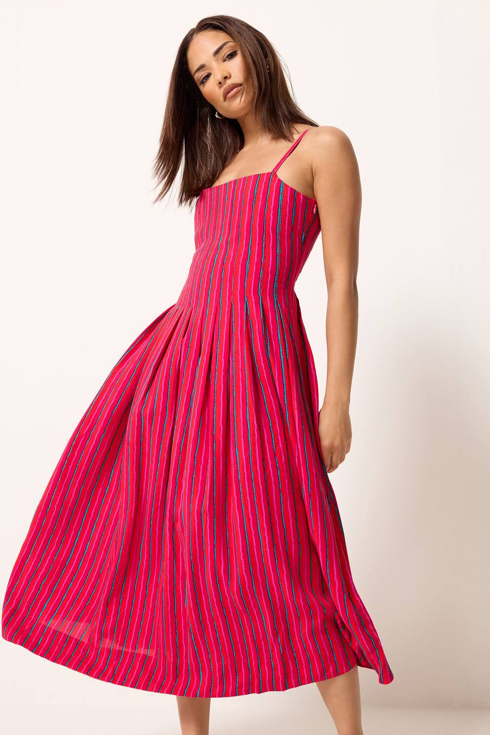 Pixiegirl Petite Stripe Midi Dress In Bright Pink