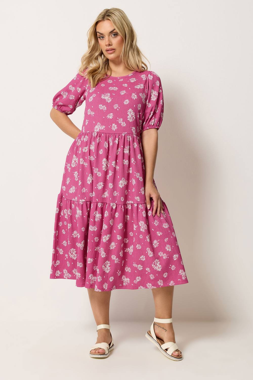 Yours Daisy Tiered Midi Dress In Pink