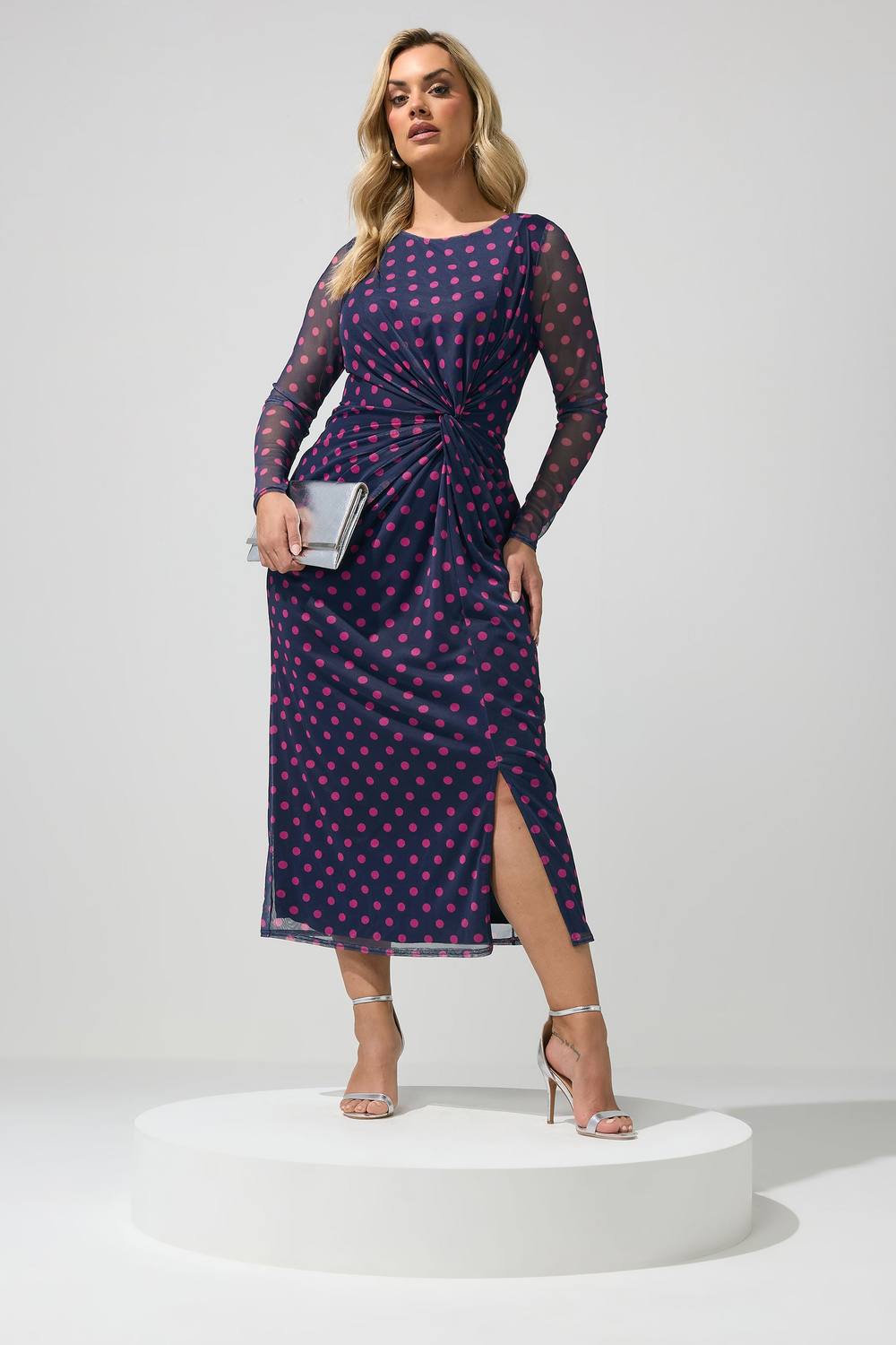 Yours Polka Dot Maxi Dress In Dark Blue