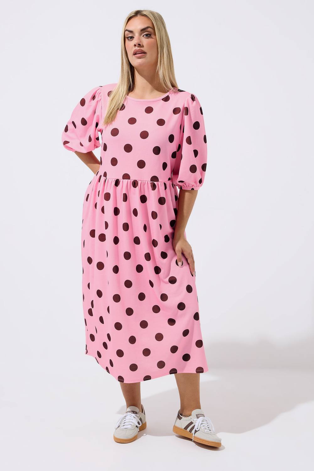 Yours Polka Dot Maxi Dress In Baby Pink