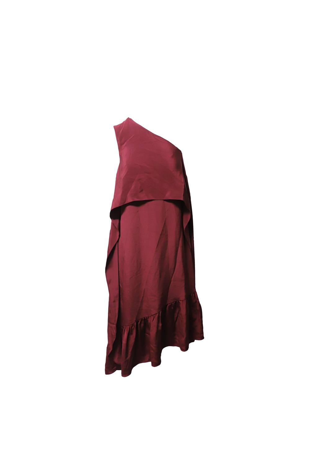 Tibi Women's Preloved One-Shoulder Ruffle Dress in Burgundy Silk