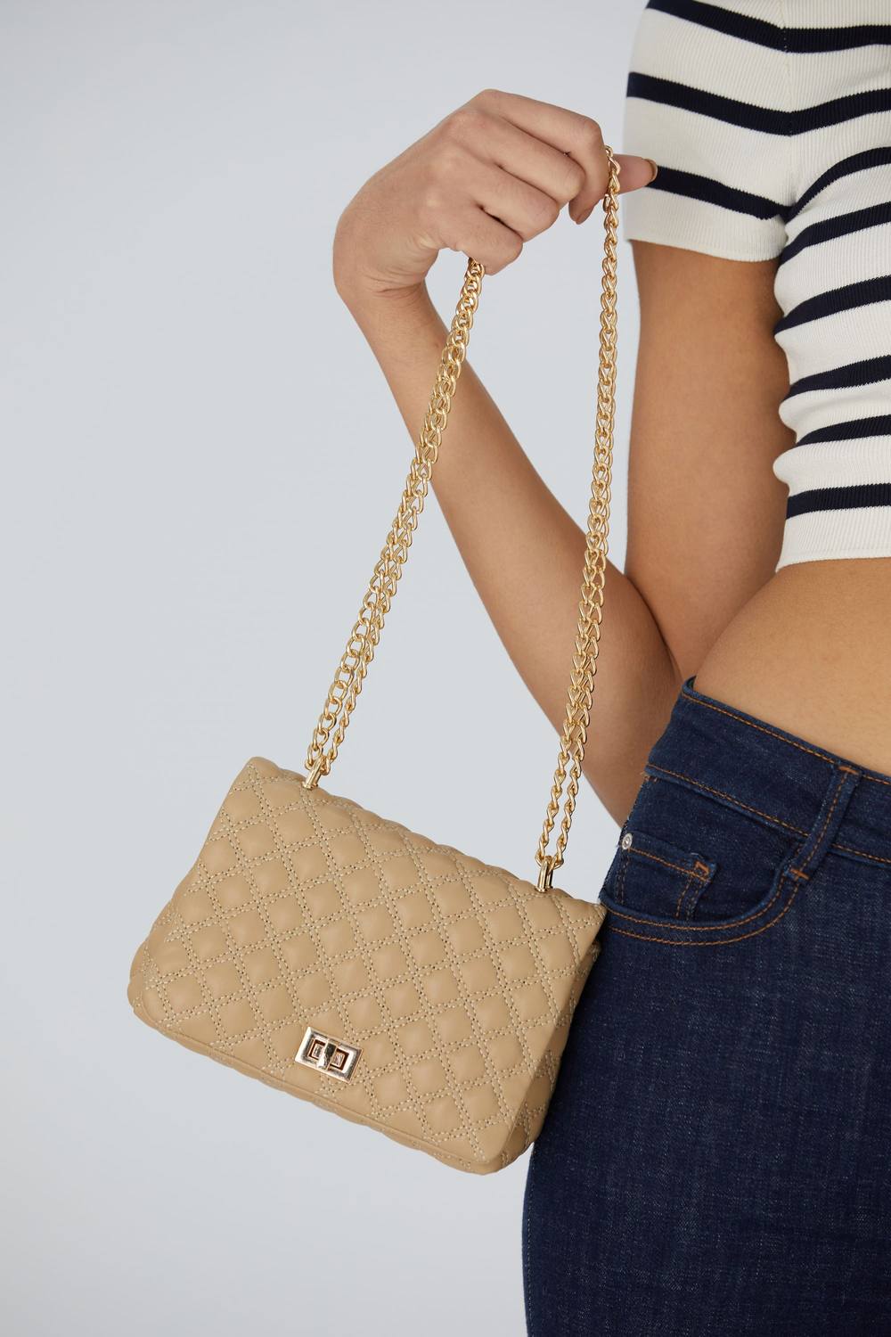 Belissh Women's Quilted Plant Based Leather Crossbody & Shoulder Bag in Nude