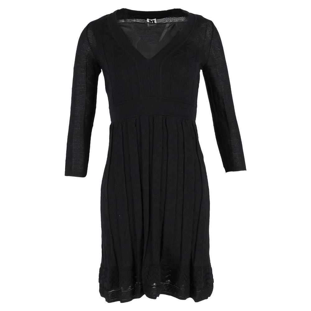 M Missoni Women's Preloved Knitted V-Neck Mini Dress in Black Viscose