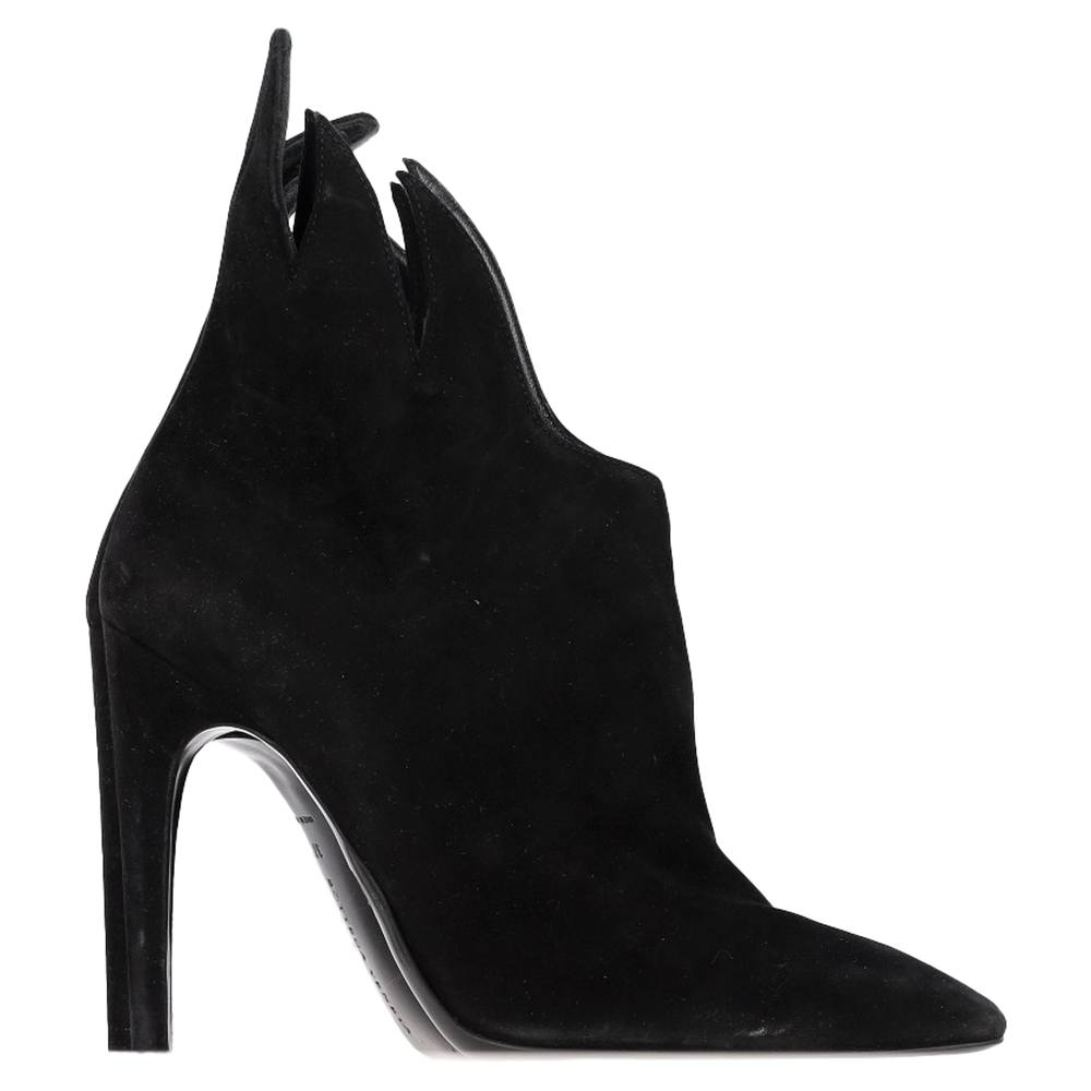 Bottega Veneta Women's Preloved Flame Heeled Ankle Boots in Black Suede