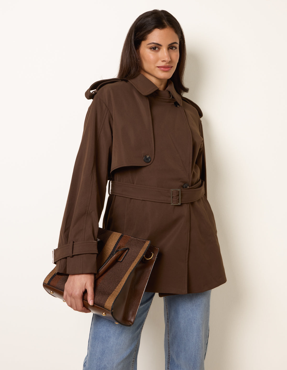 Short Trench Coat - CHOCOLATE