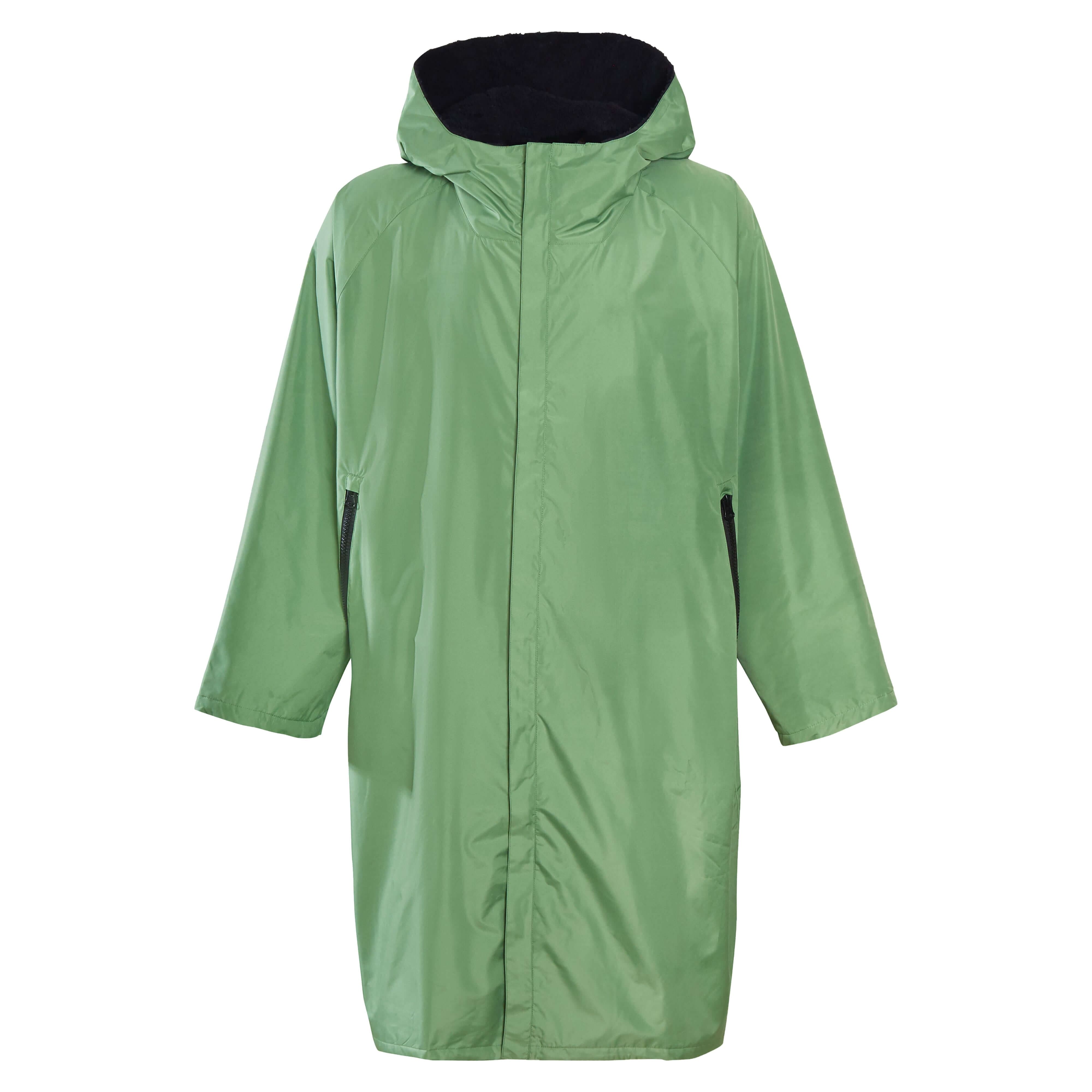 Unisex Adults Waterproof Windproof Changing Robe Hooded Outdoor Coat for Beach Swimming Surfing Warm Fleece Lining by Heatwave - GREEN L