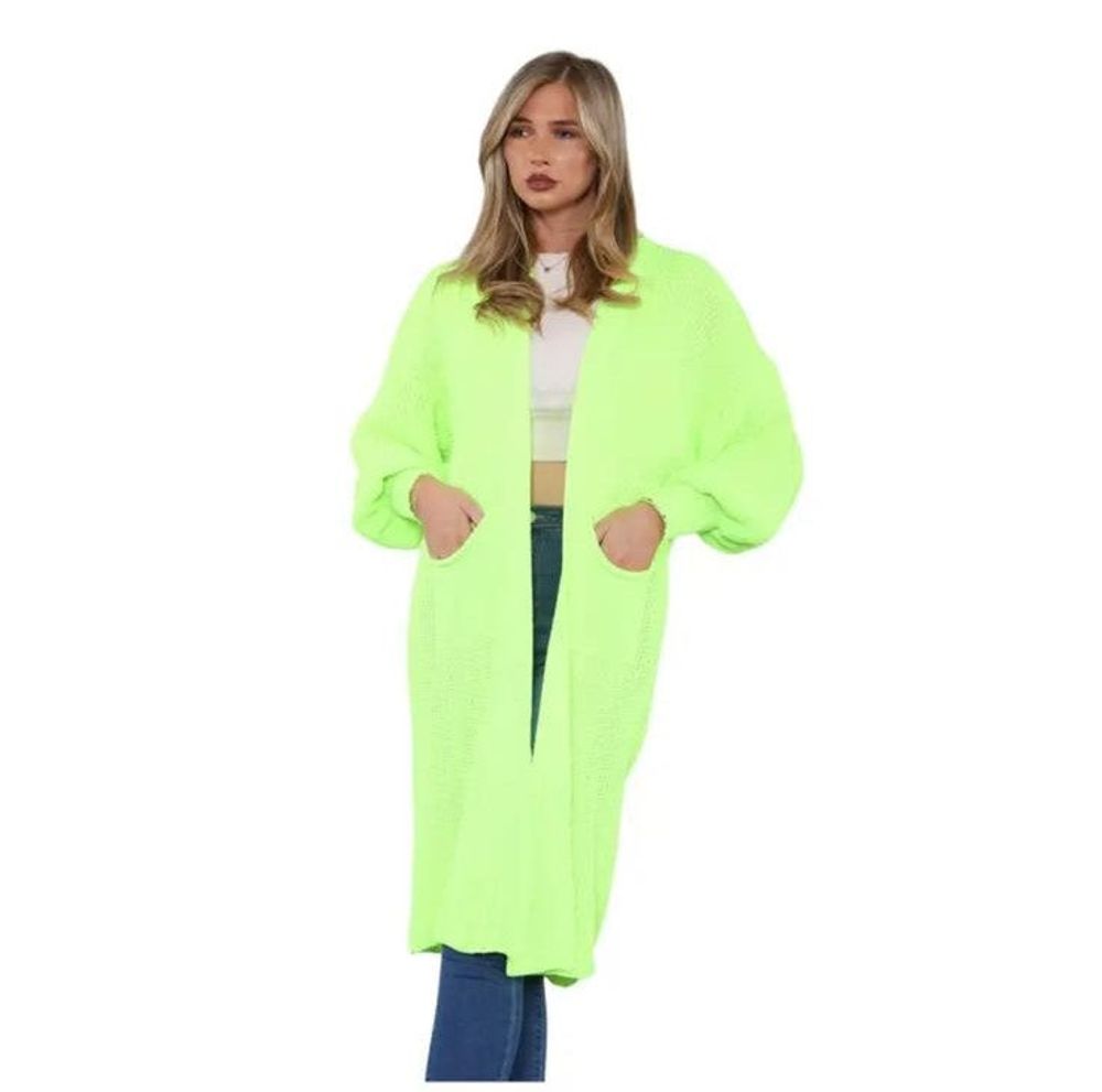 Ladies Balloon Sleeve Cardigan - One Size- Lime Green