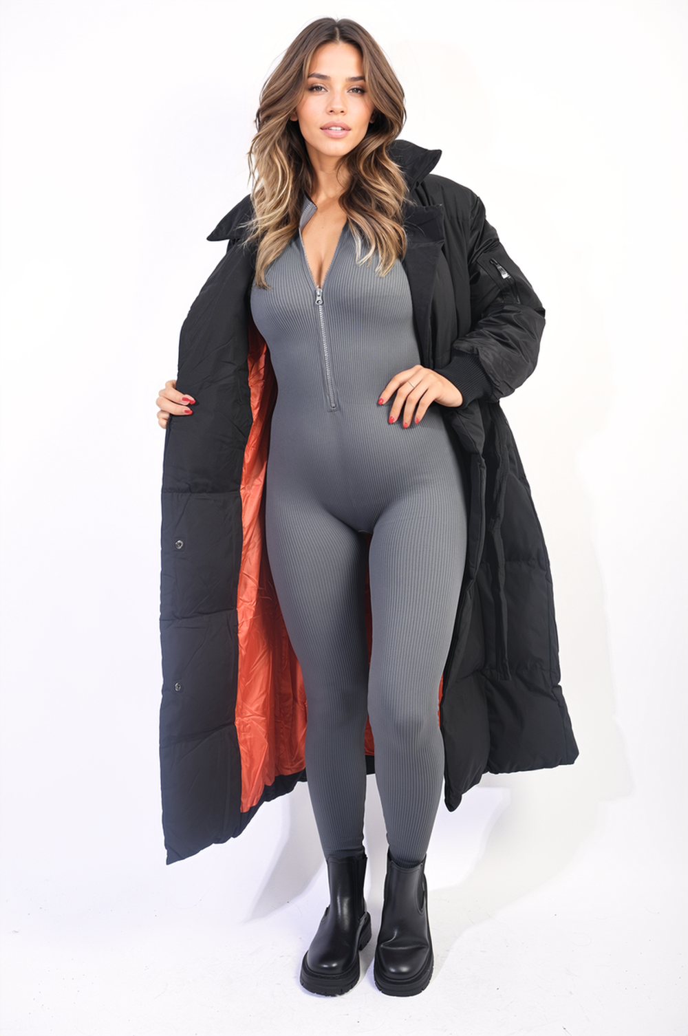Natasha Long Belted Puffer Coat - Cozy & Stylish Winter Essential - ML Black