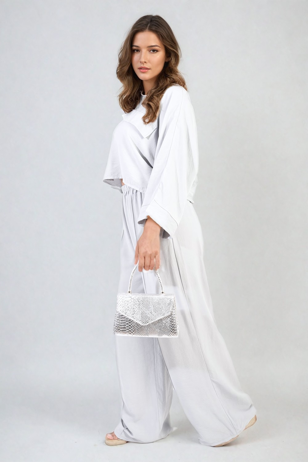 Rosie Oversized Crop Top & Wide Leg Trouser Co-ord Set - ML grey