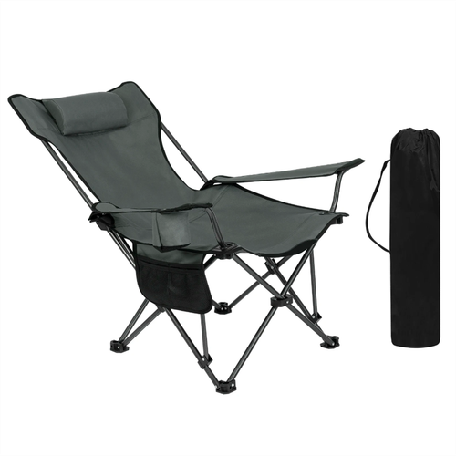 Camping Chair with Carry Bag Fishing Grey Robust Durable Seating and Lying in one
