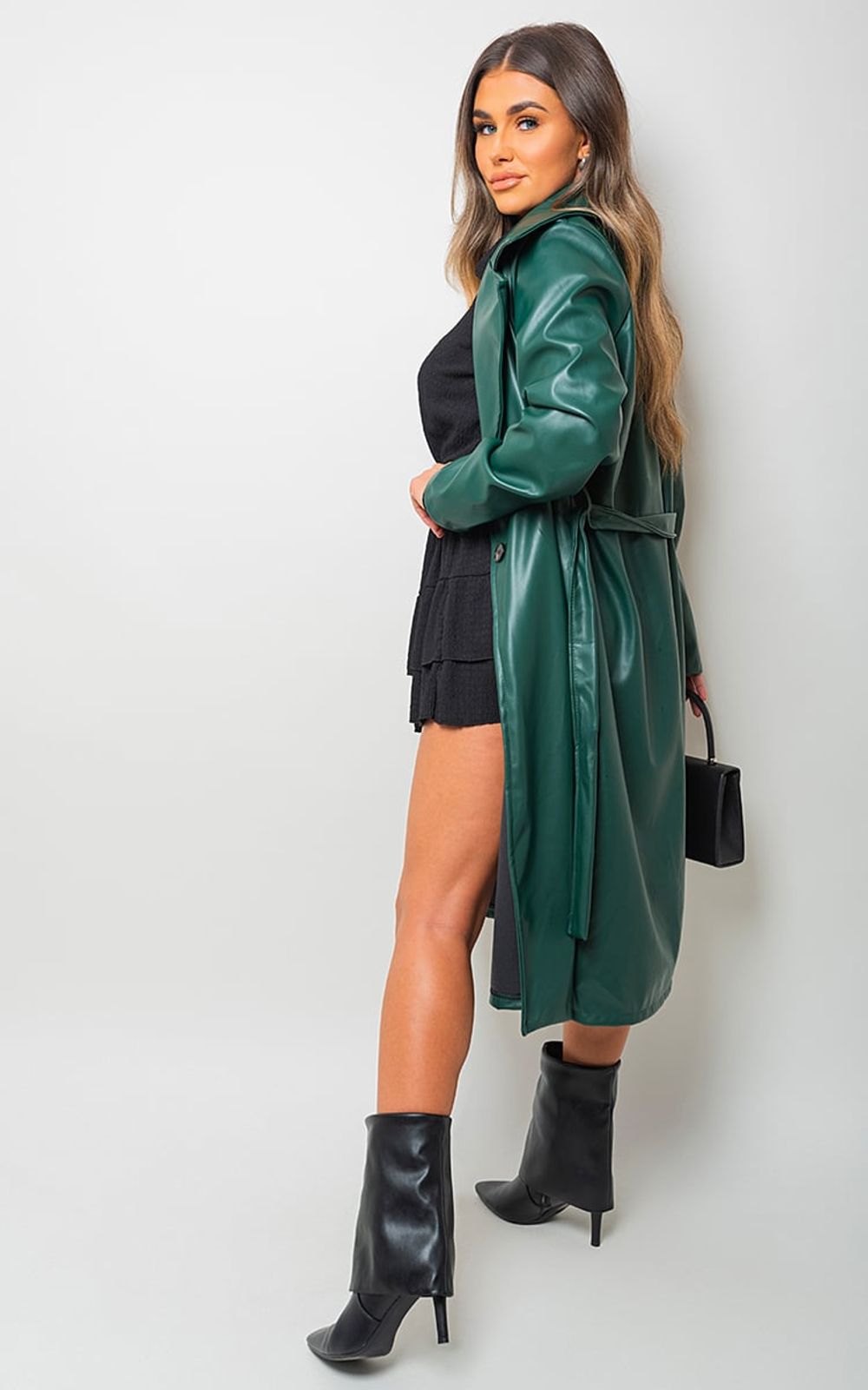 Meredith Longline Belted Trench Coat - ML Green