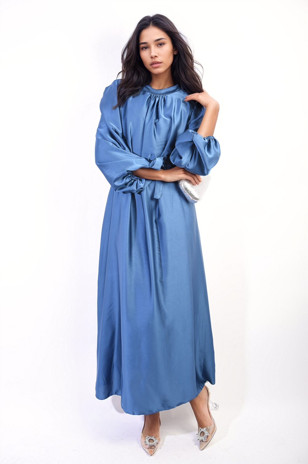 Astrid Long Sleeve High Neck Maxi Dress - Elegant and Comfortable - SM Blue