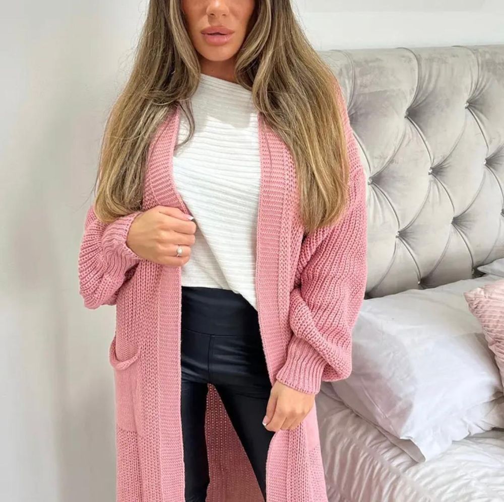 Ladies Balloon Sleeve Cardigan - One Size- Baby Pink