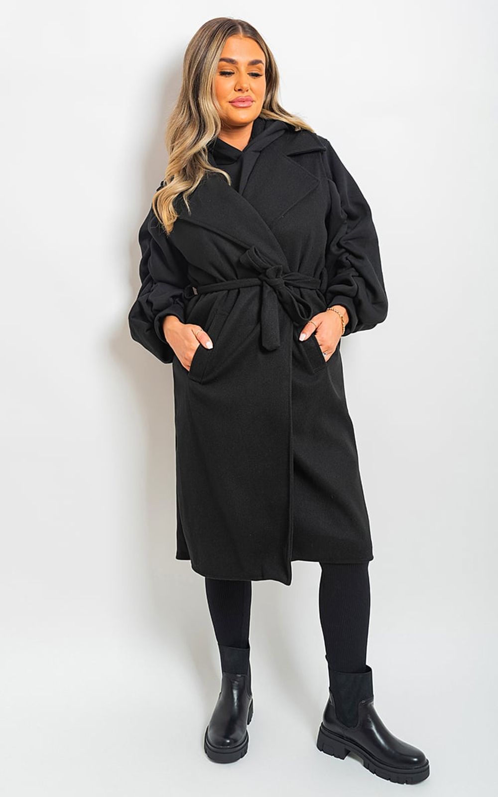 Lucy Longline Sleeveless Wide Lapel Waist Tie Jacket - SM Black