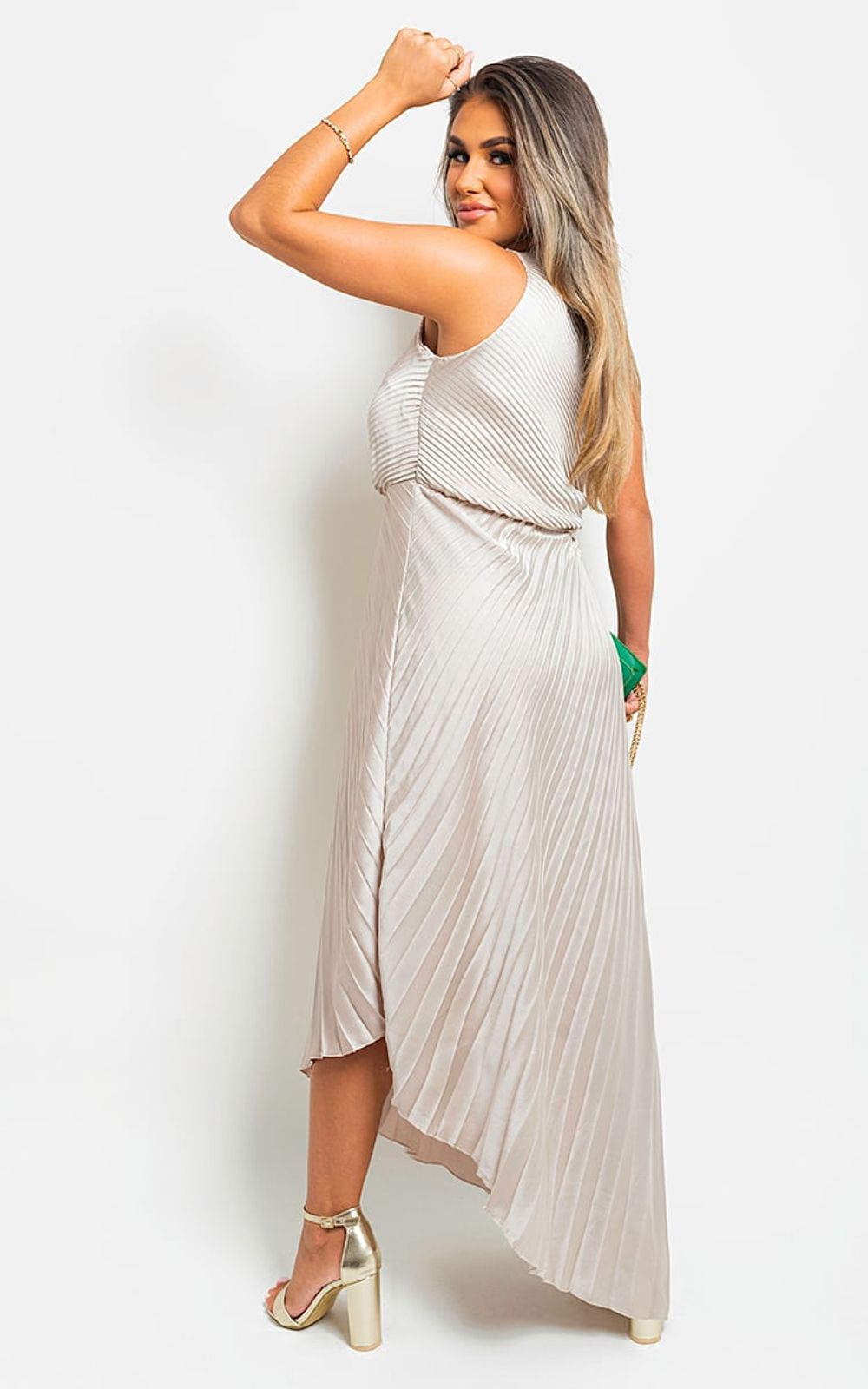 One Shoulder Cut Out Pleated Party Dress - Get ready to steal the spotlight at any special occasion! 💃✨ - ML Champagne