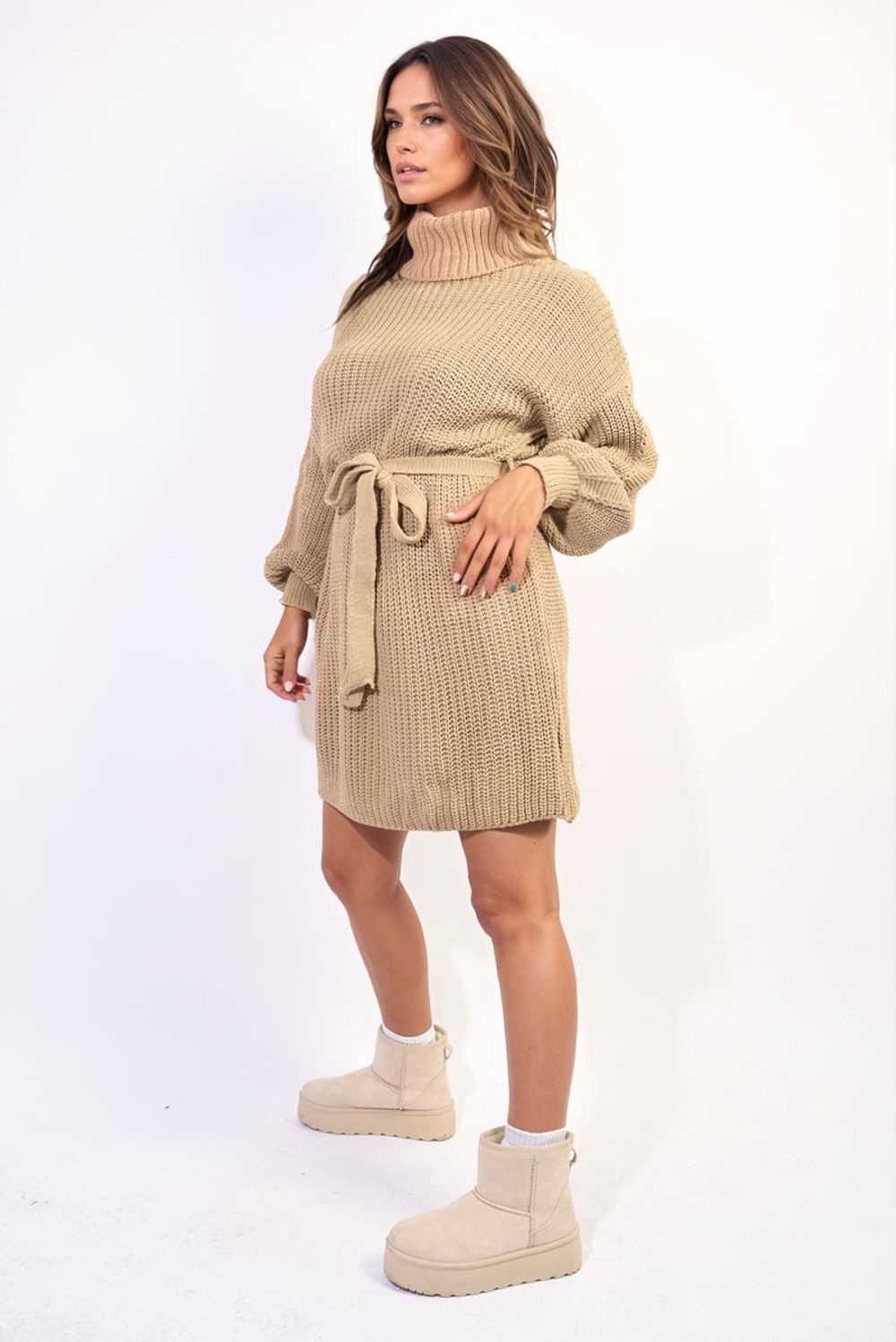 Knit Mini Dress - Stylish, Comfortable, and Versatile - ML Camel