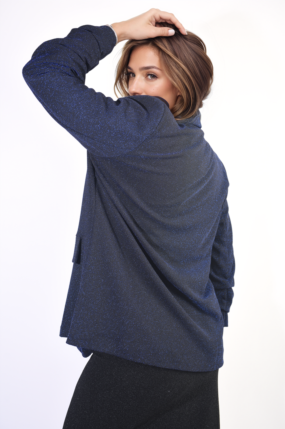 Paisley Oversized Glitter Blazer Jacket - Sparkle and Shine in Style! ✨ - L Navy