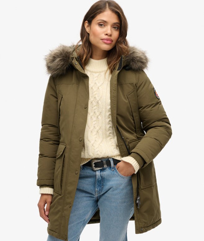 Superdry & Co Women's Everest Faux Fur Parka Coat Green Grey Marljaffa - Size: