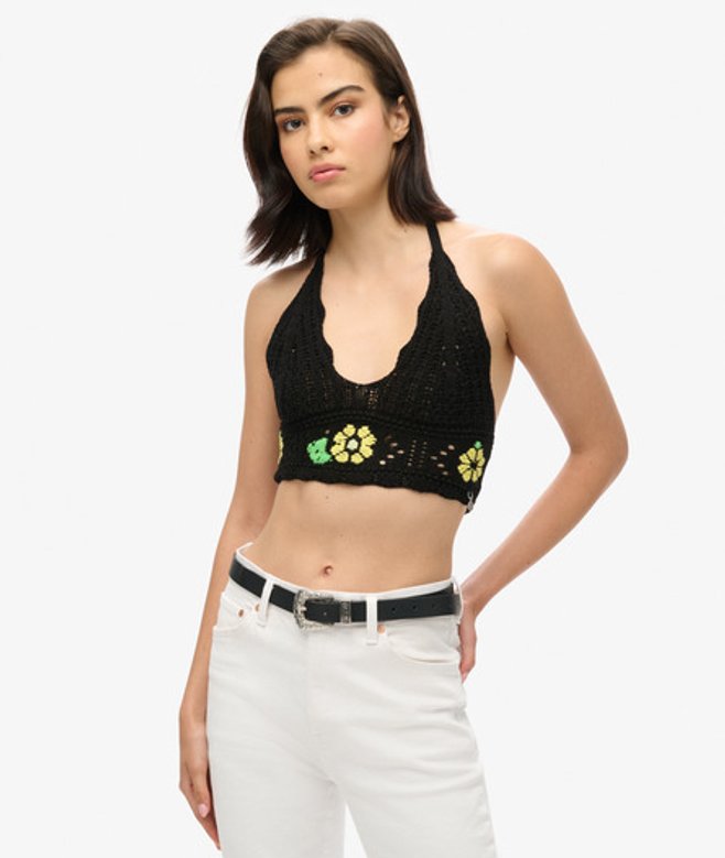 Superdry & Co Women's Crochet Flower Bralette Black - Size:
