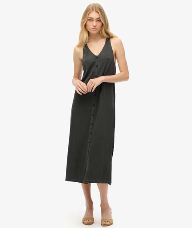 Superdry & Co Women's Cotton Beach Jersey Vest Midi Dress, Black, Size: