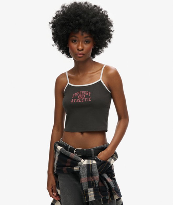 Superdry & Co Women's Athletic Essentials Crop Cami Top Black Washed Black - Size: