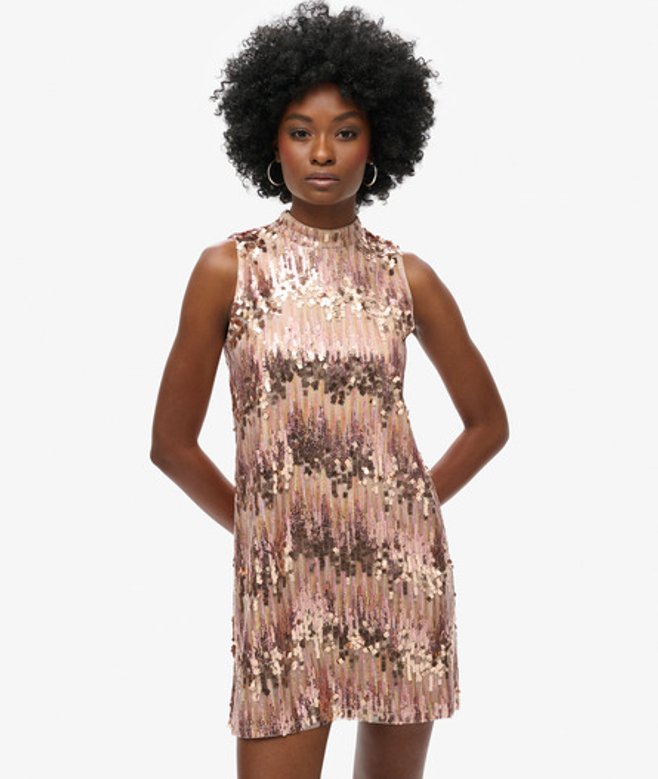 Superdry & Co Women's A-line SL Sequin Mini Dress Pink Pink Multi - Size: