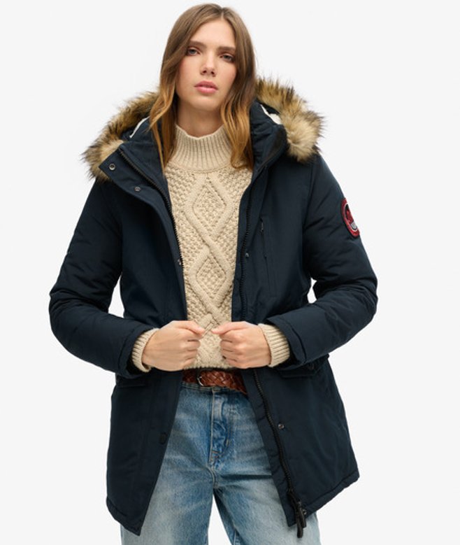 Superdry & Co Women's Everest Hooded Faux Fur Parka Coat Navy Eclipse Navy - Size:
