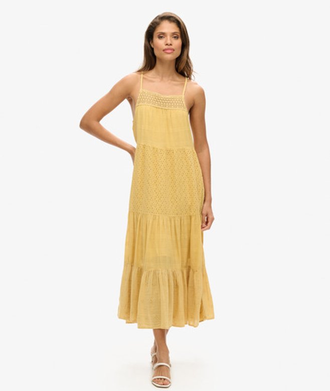 Superdry & Co Women's Vintage Lace Cami Maxi Dress Yellow Lemon Yellow - Size: