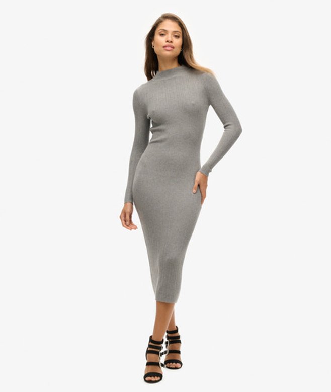 Superdry & Co Women's Rayon Backless Bodycon Midi Dress, Grey, Size: