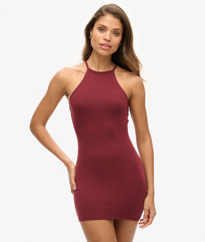 Superdry & Co Women's Strappy Back Racer Neck Mini Dress Dark Red Port Red - Size: