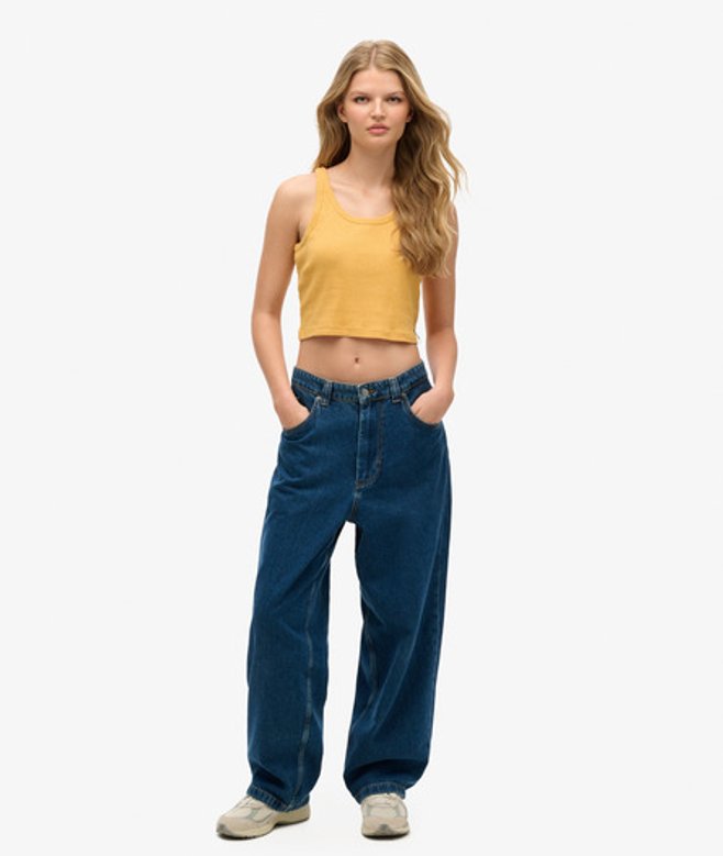 Superdry & Co Women's Organic Cotton Vintage Ribbed Crop Vest Top Yellow Ochre Marl - Size: