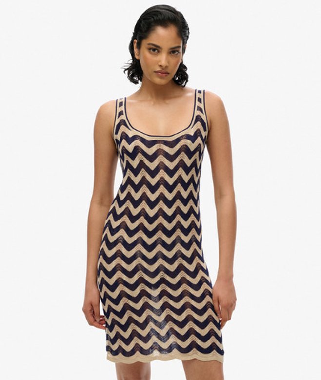 Superdry & Co Women's Zig Zag Knit Mini Dress Navy Navy Gold Zigzag - Size: