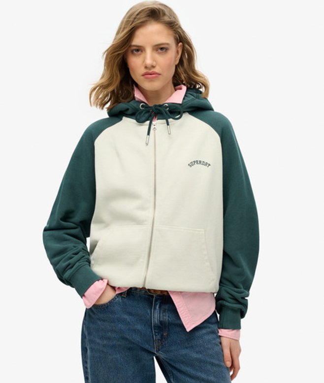 Superdry & Co Women's Essential Logo Oversized Raglan Zip Hoodie Cream Desrt Bone Off Whtd Pne Green - Size:
