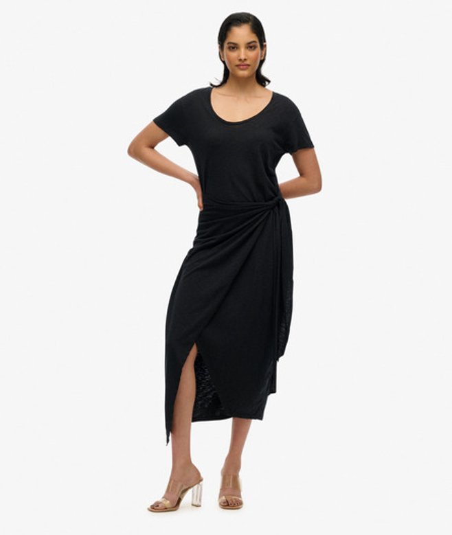 Superdry & Co Women's Slub Midi Wrap Dress Black - Size: