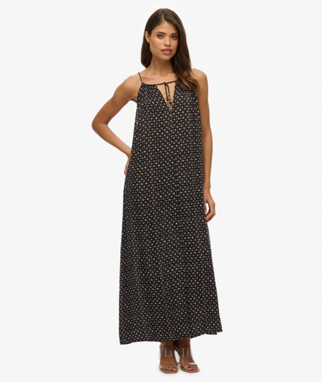 Superdry & Co Women's Beach Cami Maxi Dress Blackwhite Daisy Dot Black - Size: