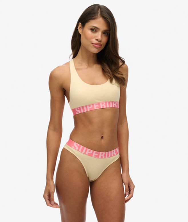 Superdry & Co Women's Organic Cotton Large Logo Bikini Briefs Yellow Pale Yellow Marl - Size: