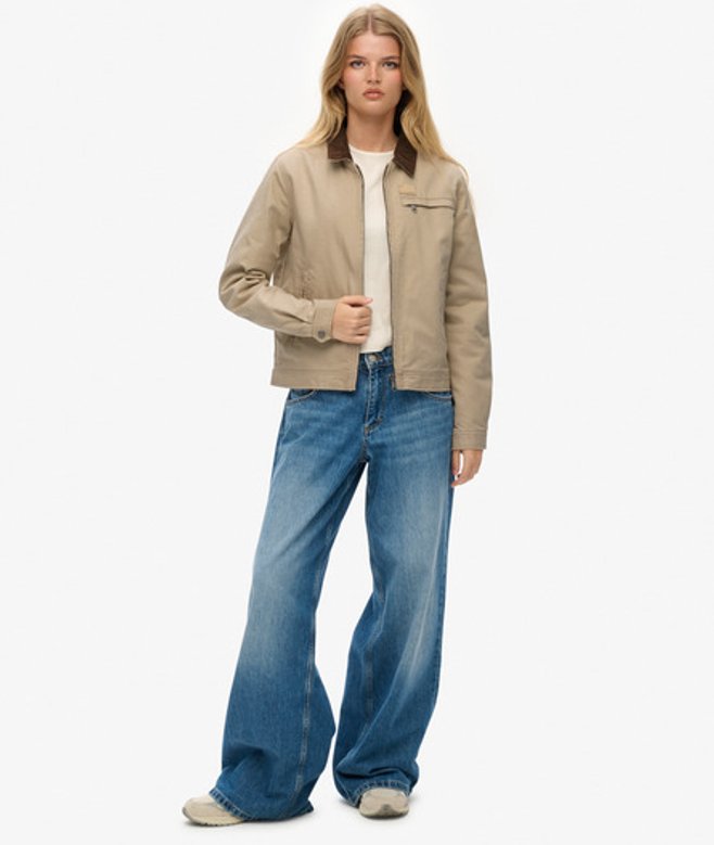 Superdry & Co Women's Cord Collar Quilt Ranch Jacket Brown Humus Beige - Size: