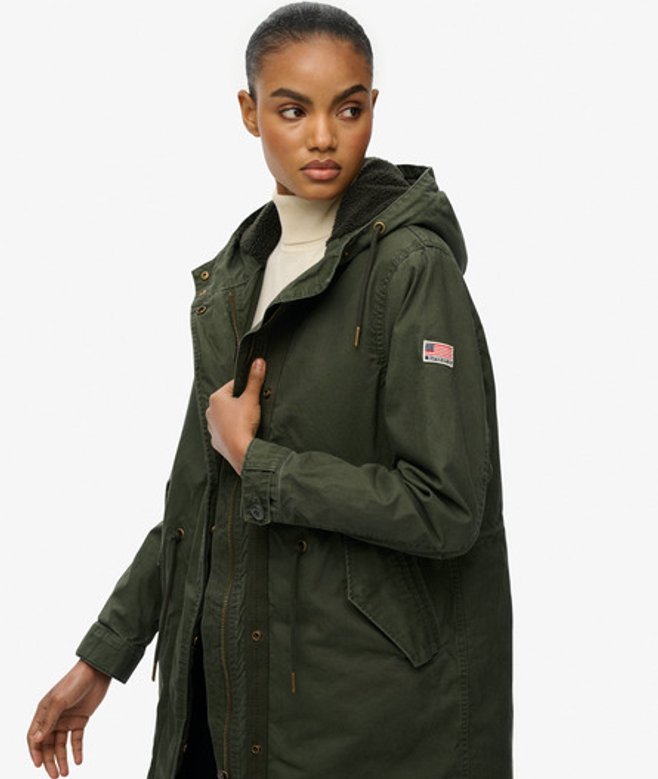 Superdry & Co Women's Military Borg Fishtail Parka Coat Khaki Army Khaki - Size: