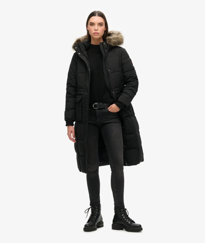 Superdry & Co Women's Everest Long Puffer Coat Black Jet Black - Size: