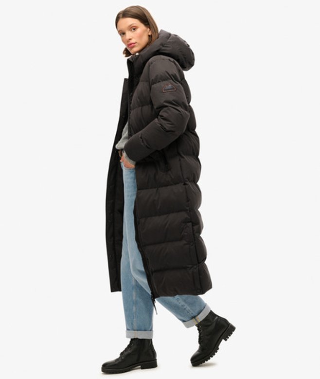 Superdry & Co Women's Microfibre Long Puffer Coat Black - Size: