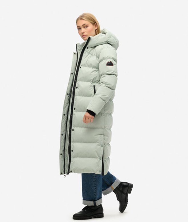Superdry & Co Women's Classic Microfibre Long Puffer Light Coat, Grey, Size: