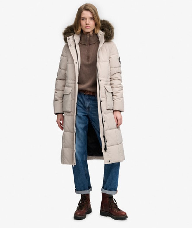Superdry & Co Women's Everest Long Puffer Coat Beige Chateau Beige - Size: