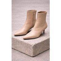 Stone PU Point Toe Low Stiletto Heeled Ankle Boots