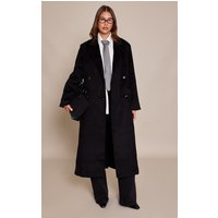 Black Structured Double Breasted Wool Look Maxi Coat