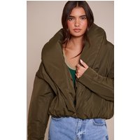 Khaki Exaggerated Collar Shell Puffer Jacket