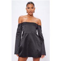 Black Satin Corset Bardot Bodycon Dress