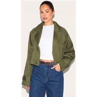 Khaki Cropped Storm Flap Detail Trench Coat