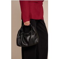 Black PU Ruched Grab Handle Handbag