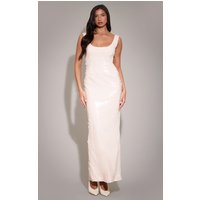 Cream Sequin Scoop Neck Sleeveless Maxi Dress