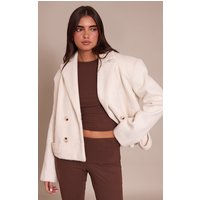 Cream Brushed Wool Cropped Trench Coat
